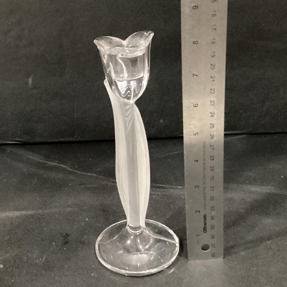 Mikasa Tulip Candlestick Holders (2) Crystal Fused Frosted 8"